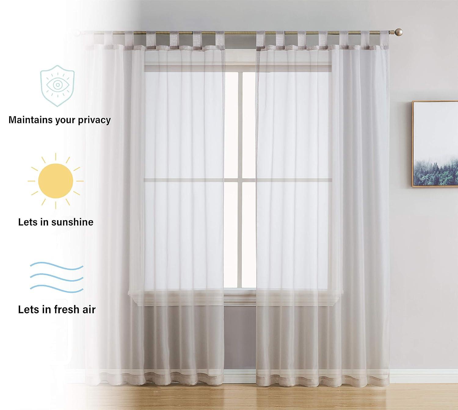 HLC.ME Semi Sheer Voile Light Filtering Transparent Window Curtain Grommet Panels - Set of 2 - Silver, 54 W x 84 L