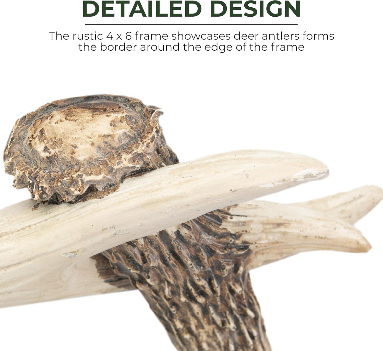 Rivers Edge Products 8x10 Picture Frame, Rustic Poly Resin Photo Frame for Hunting and Outdoors, Tabletop, Includes Glass Insert, Antler