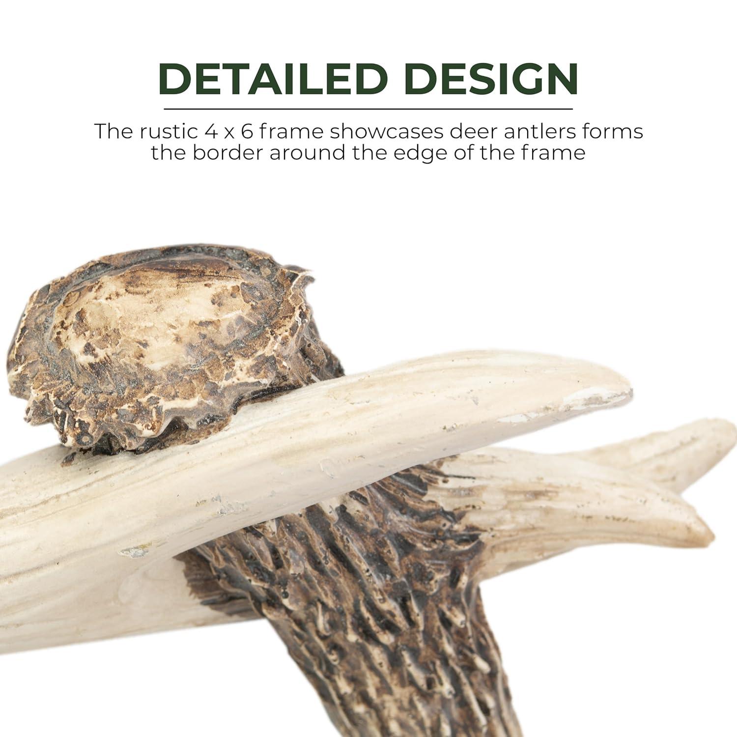 Rivers Edge Products 8x10 Picture Frame, Rustic Poly Resin Photo Frame for Hunting and Outdoors, Tabletop, Includes Glass Insert, Antler