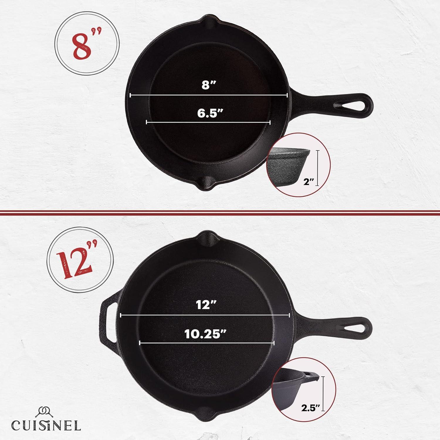 Cuisinel Black Cast Iron Skillet Set with Glass Lids