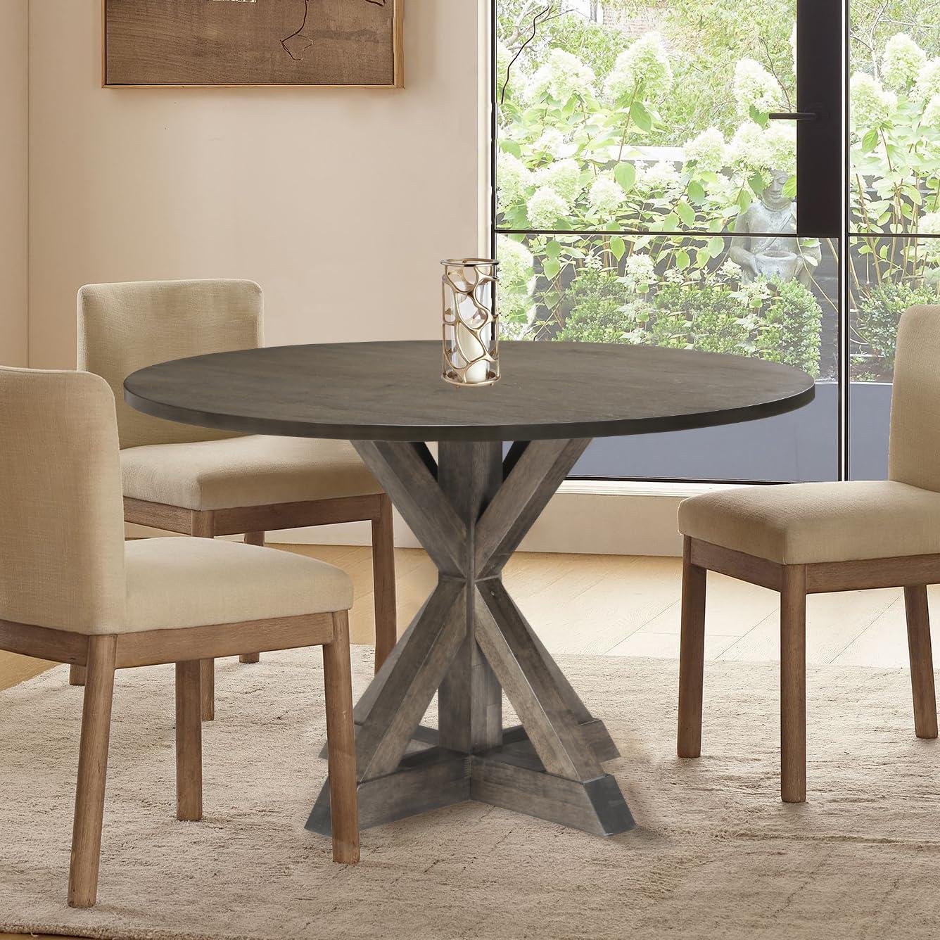Finch Alfred Round Solid Wood Rustic Dining Table