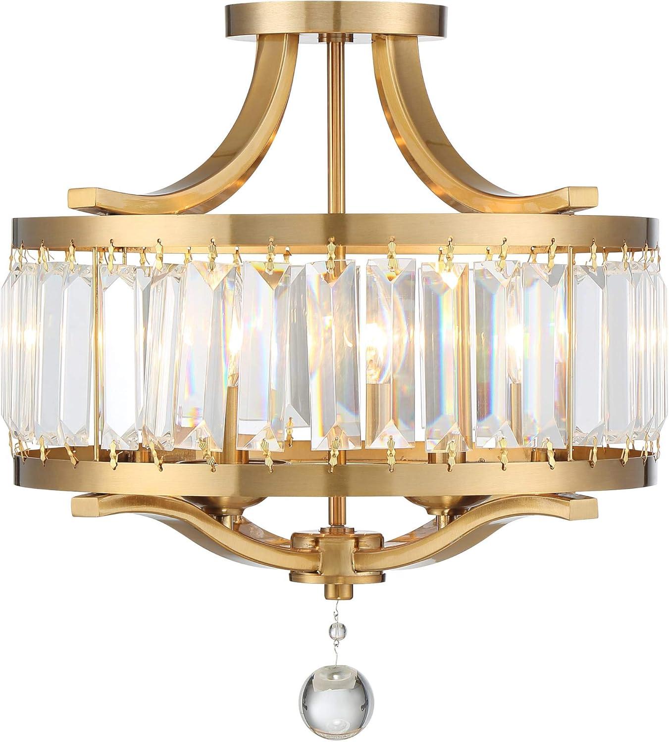 Vienna Full Spectrum Prava Modern Ceiling Light Semi Flush Mount Fixture 16 1/2" Wide Warm Brass 4-Light Crystal Drum for Bedroom Kitchen Living Room