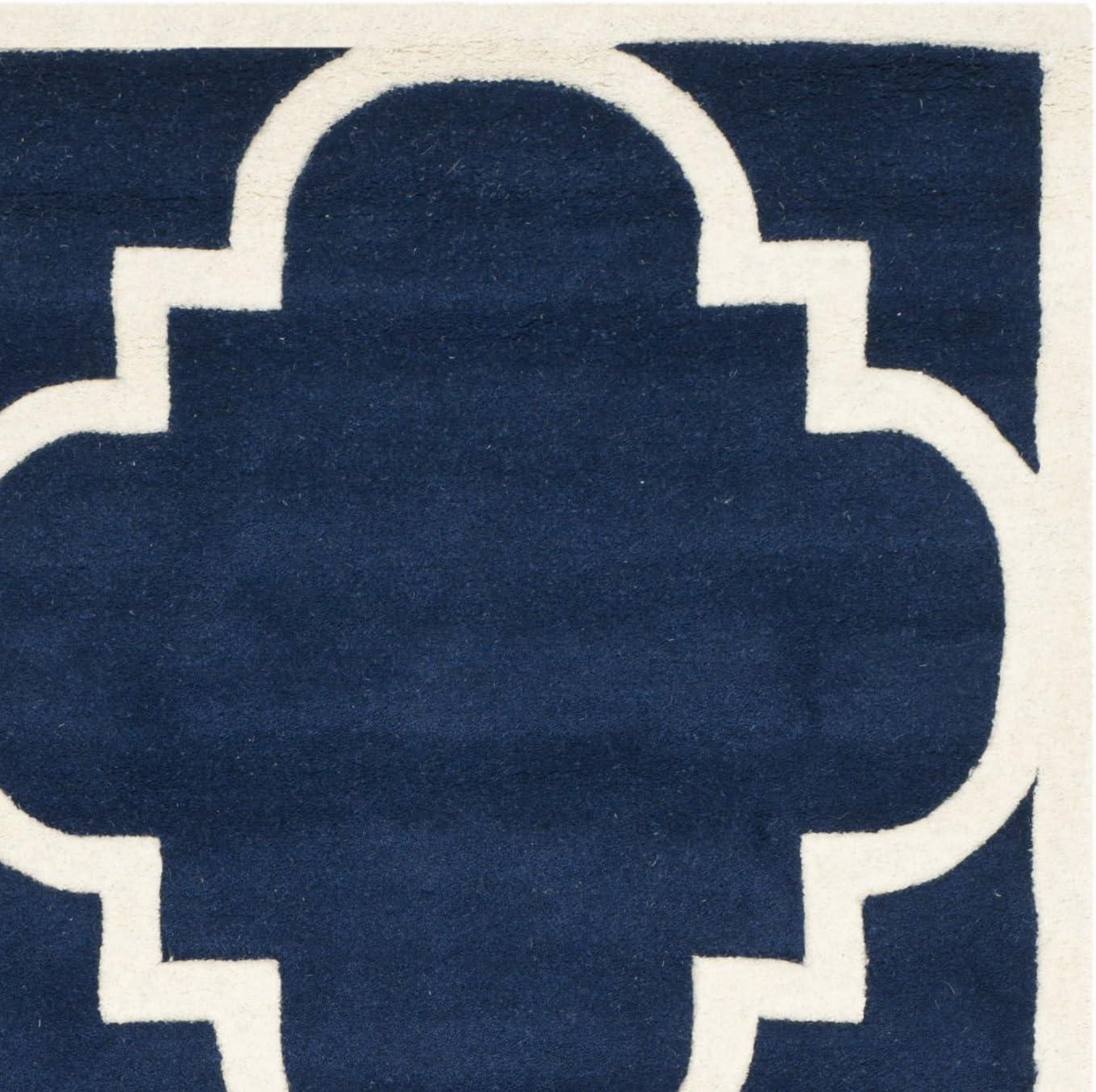 Handmade Blue and Ivory Wool 6' x 9' Geometric Area Rug