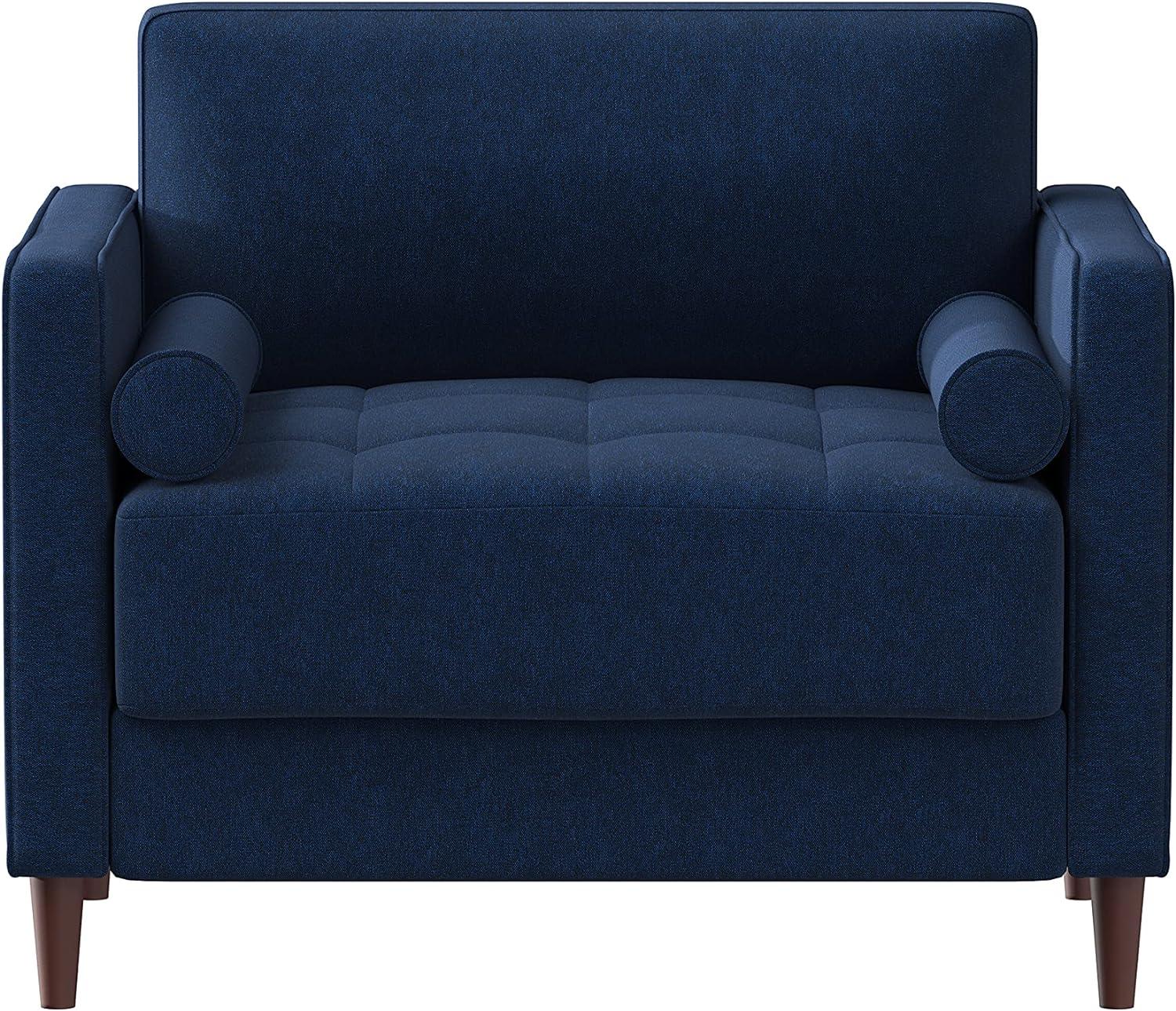 Elegant Navy Blue Microfiber Accent Chair with Wood Legs