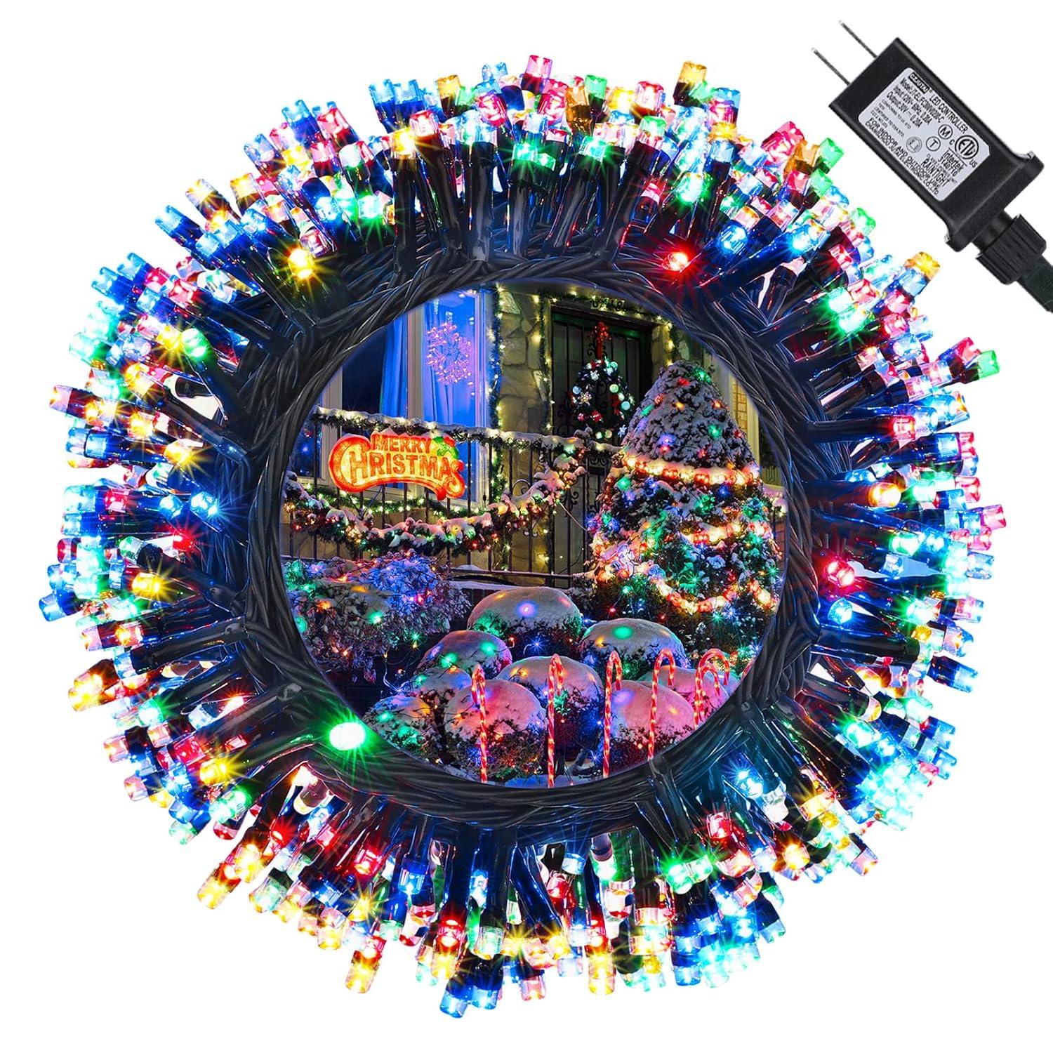 114ft Outdoor Christmas String Lights, 300 LED Connectable with Timer, 8 Modes Multicolor Fairy Twinkle Lights for Indoor/Outdoor Xmas Decorations