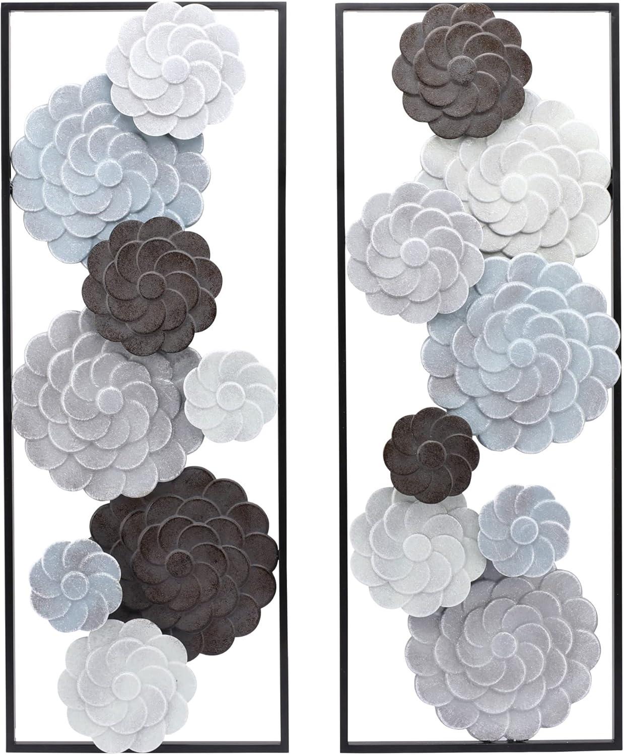 LuxenHome Multi-Color Flowers Metal Rectangular Panels Wall Decor Wall Art, Set of 2 Multicolored