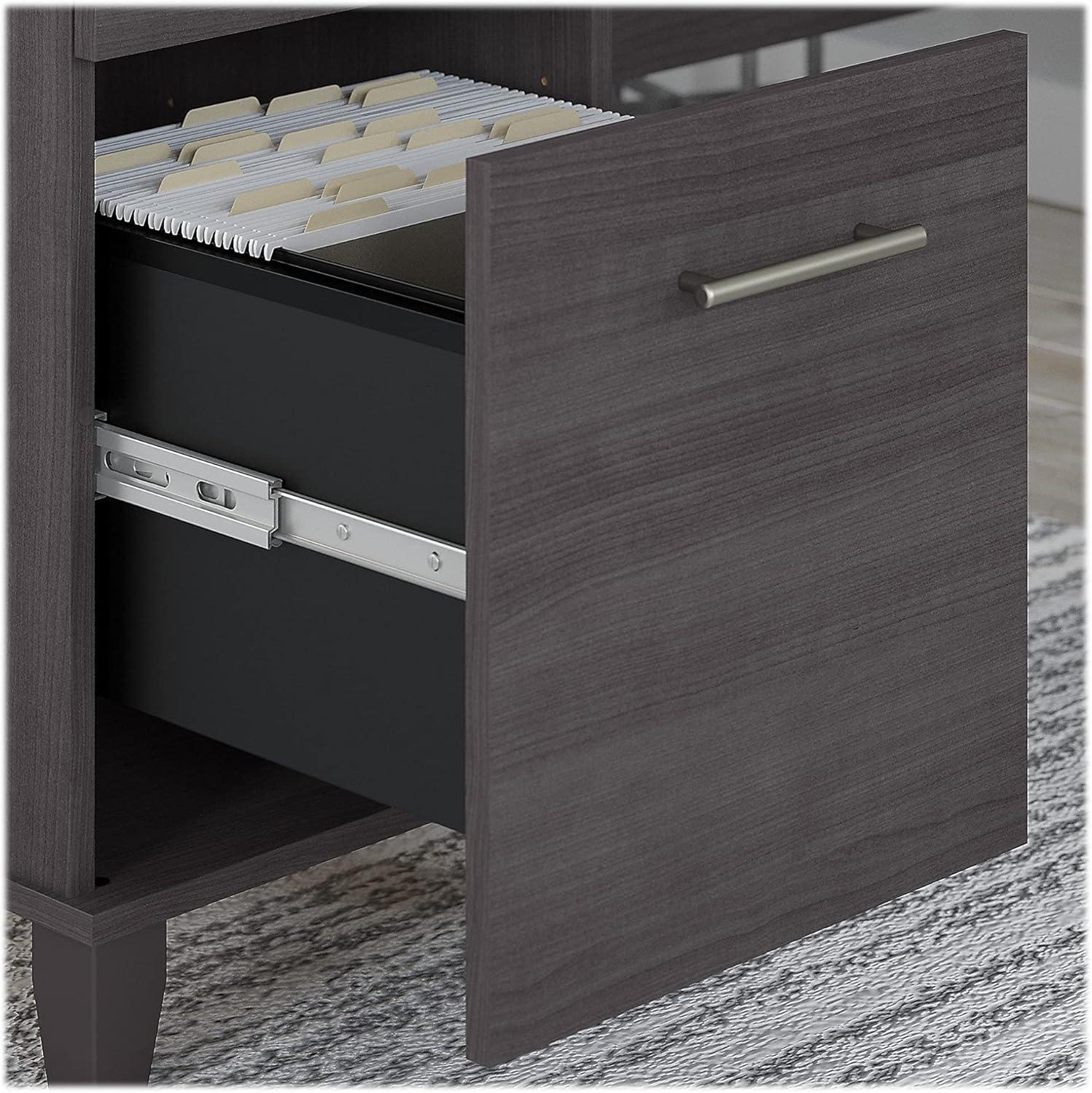 Bush Furniture Somerset 60 in L Desk with Hutch, Keyboard Tray, File and Storage in Storm Gray