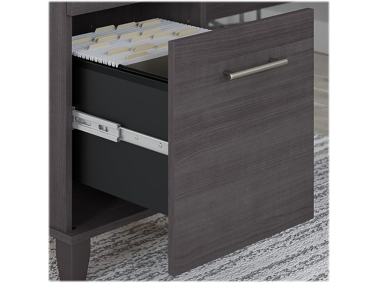 Bush Furniture Somerset 60 in L Desk with Hutch, Keyboard Tray, File and Storage in Storm Gray