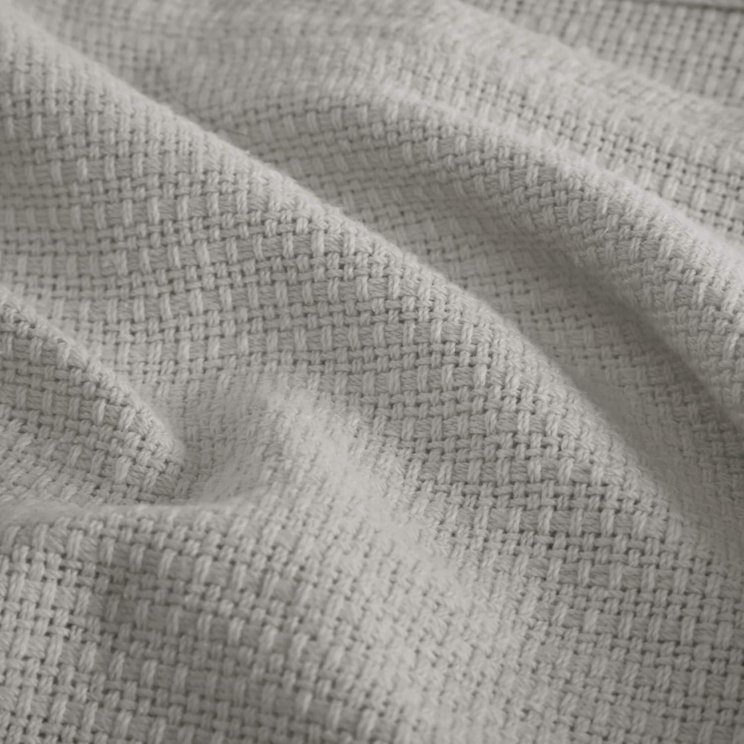 Freshspun Twin-Size Basketweave Lightweight Cotton Blanket in Grey