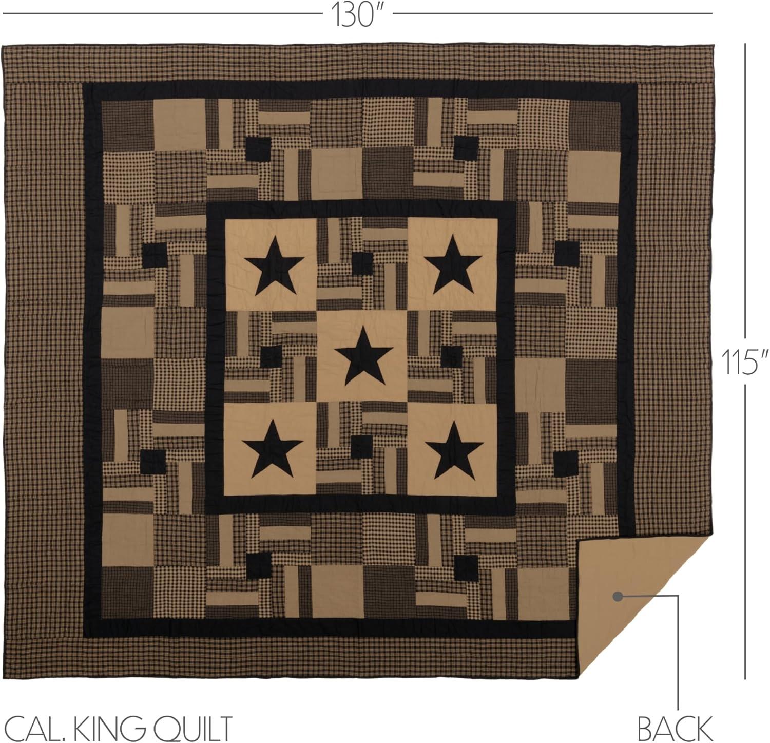 Primitive Quilt Black Check Appliqued Stars Bedroom Decor TCC Brands