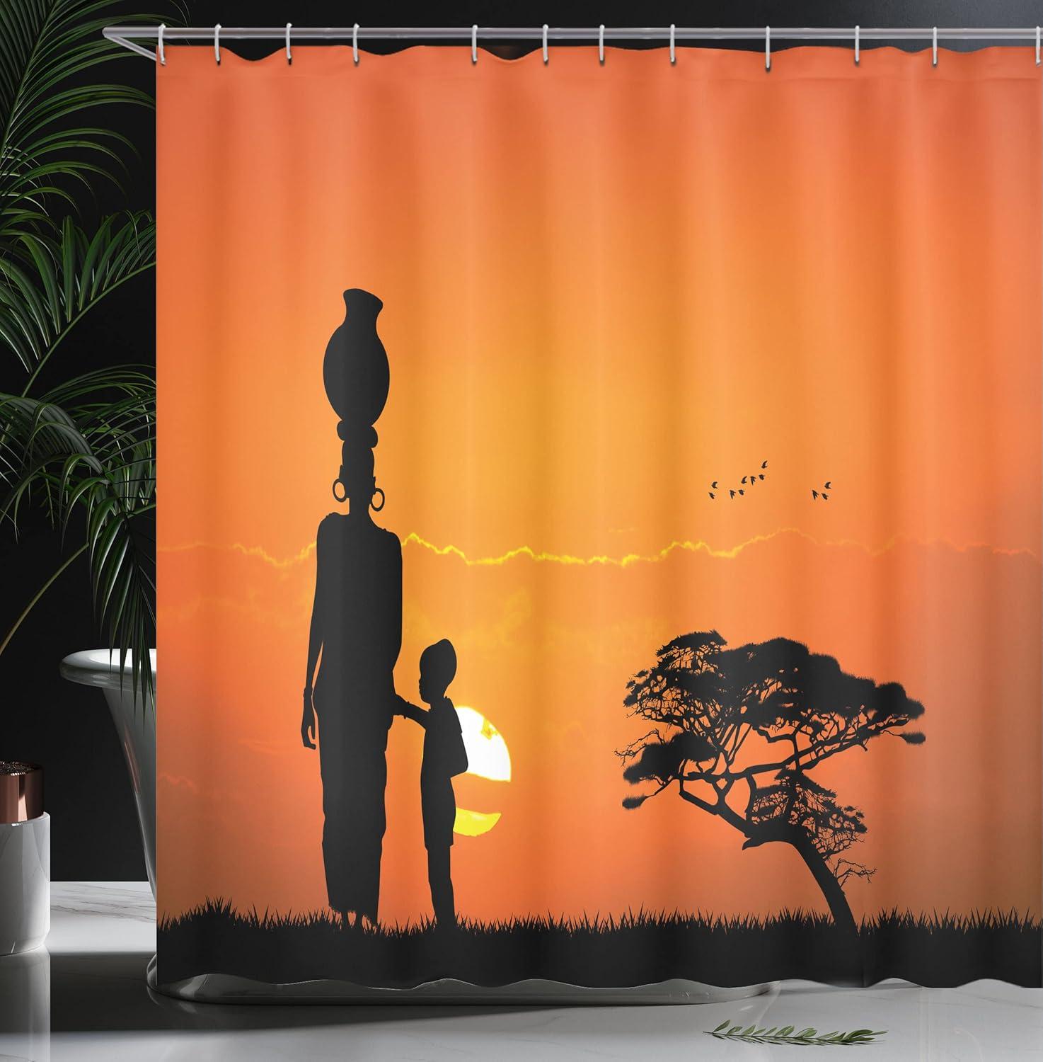 Ambesonne Afro Shower Curtain, and Mother in Desert, 69"Wx75"L, Orange Black