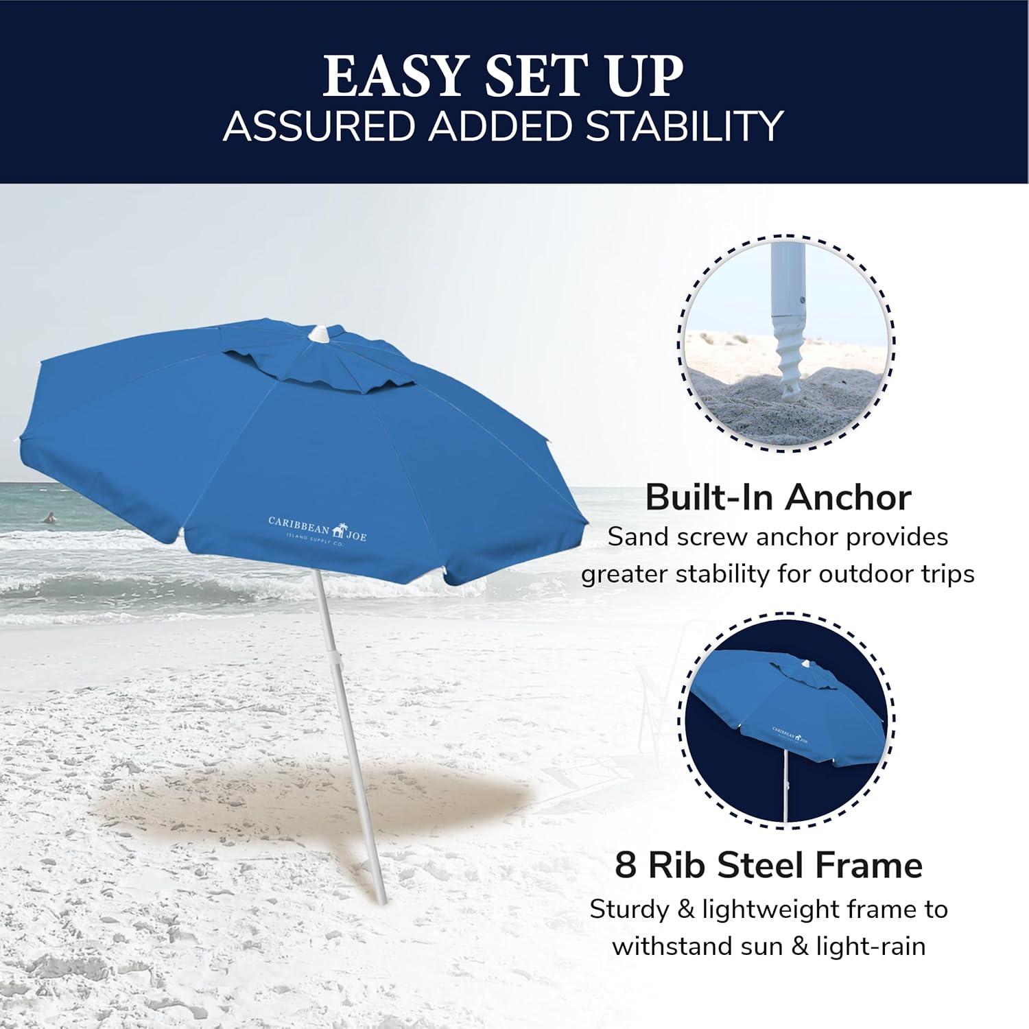 Caribbean Joe 6.5ft Beach Umbrella with UV Protection and Matching Case, Blue