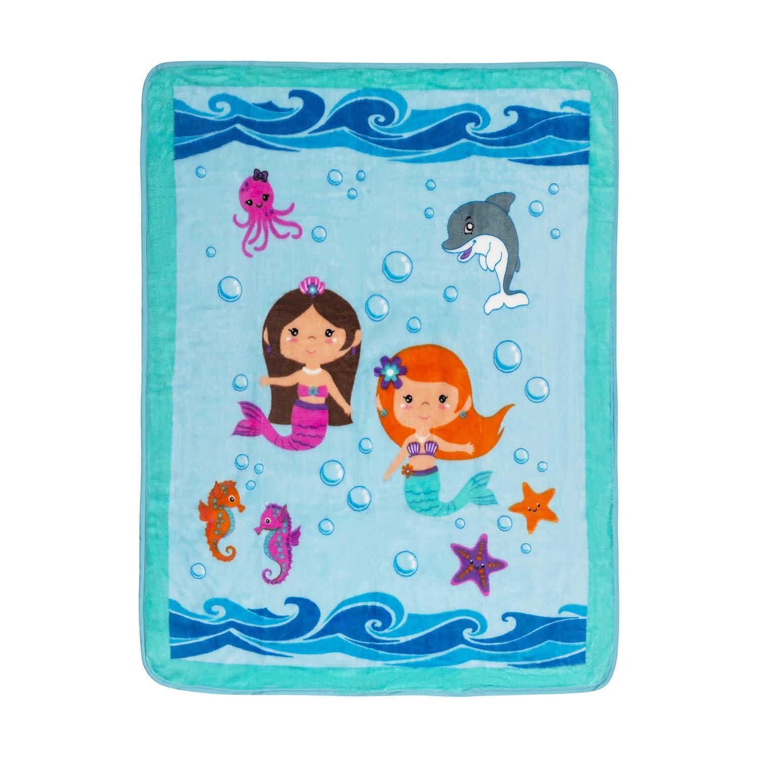 Everyday Kids Toddler Throw Blanket - 30" by 40" - Mermaids Undersea Adventure - Super Soft, Plush, Warm and Comfortable