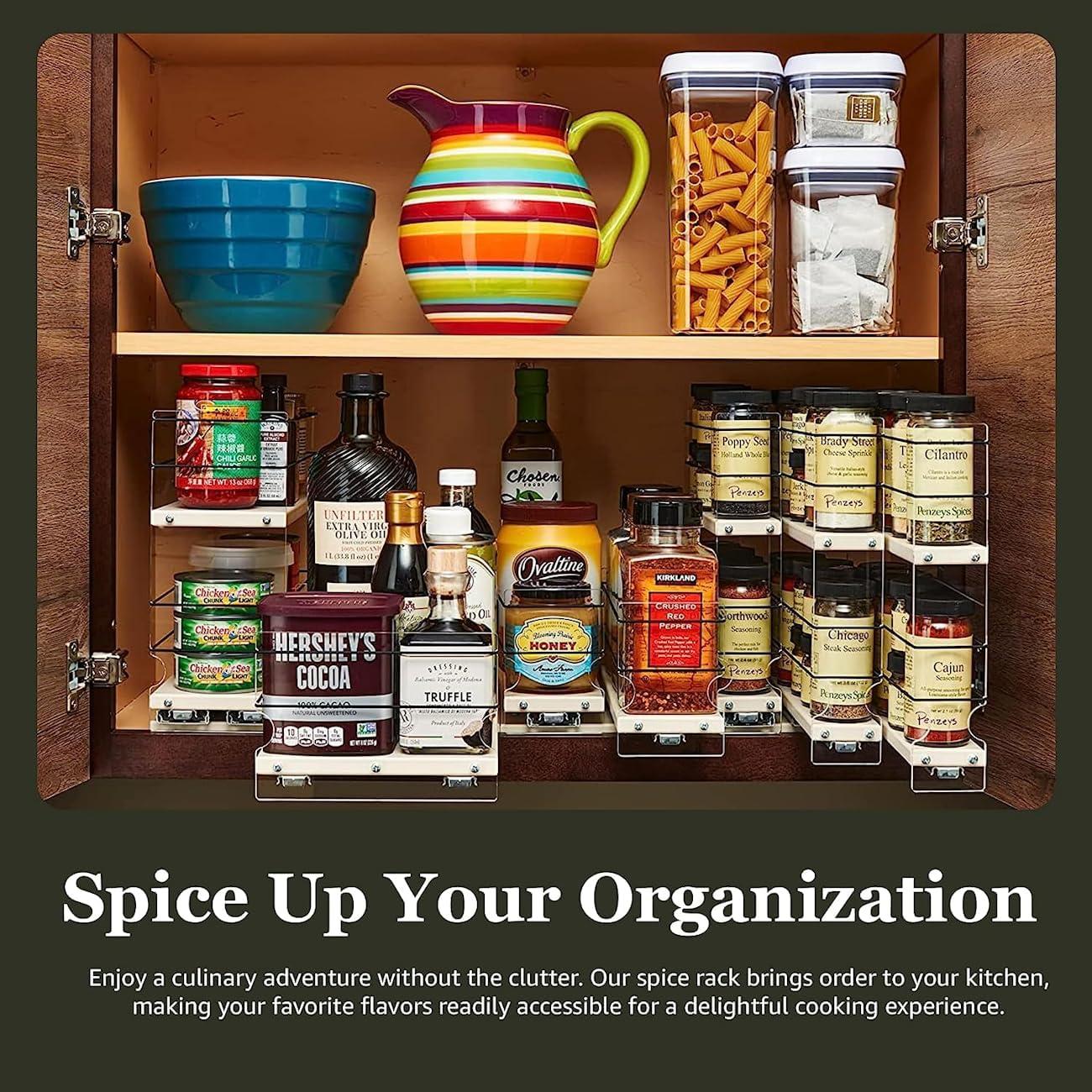 Large Container 3.25" Wide Drawer 2 Tier Spice Rack with Flex-Sides Best Fit in 12" High Space