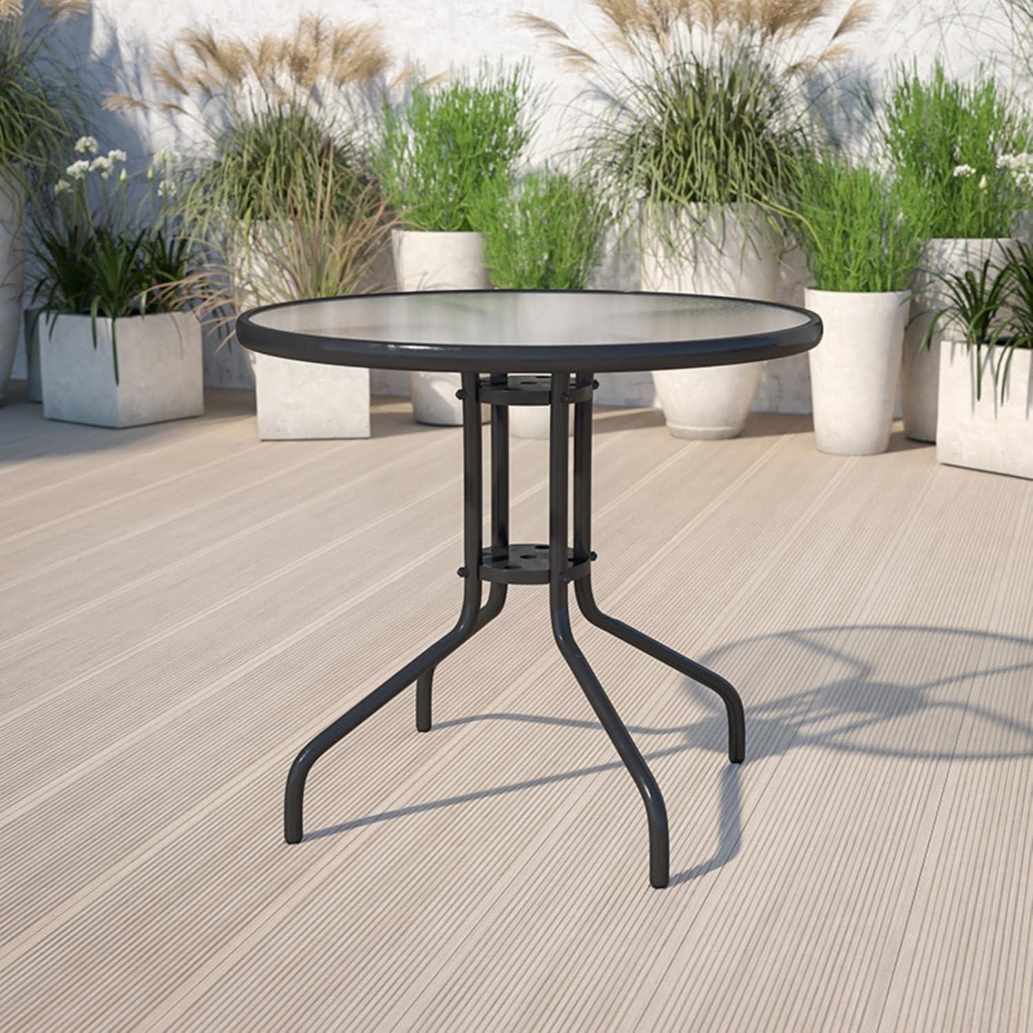 Flash Furniture 31.5'' Round Tempered Glass Metal Table