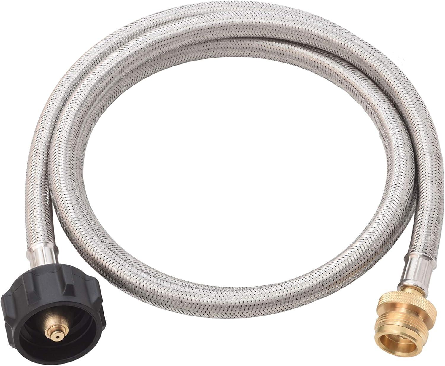 Flame King 5ft Steel Braided Hose, 1lb to 20lb Adapter for Portable Appliances