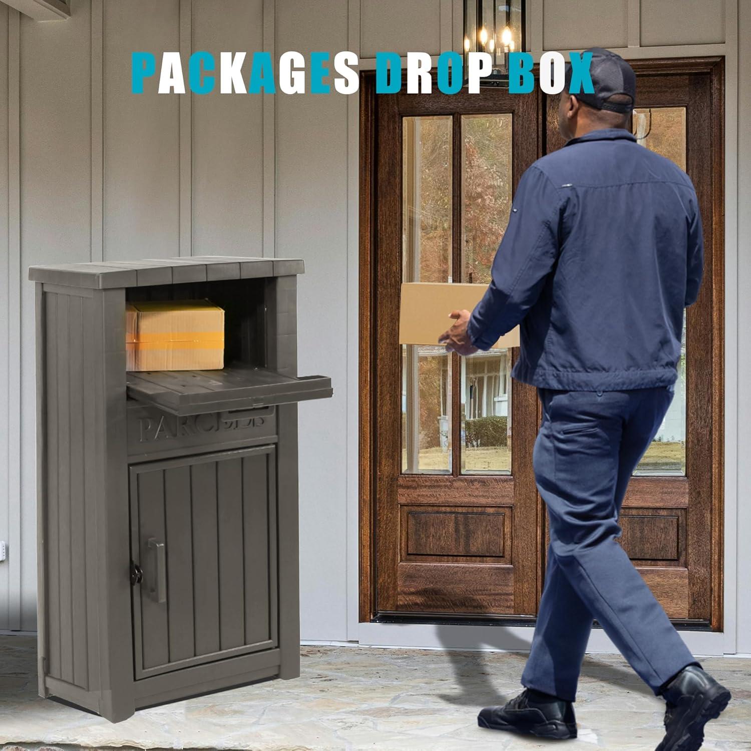 LHBcraft Resin Package Drop Box, Lockable Package Delivery and Outdoor Storage Box