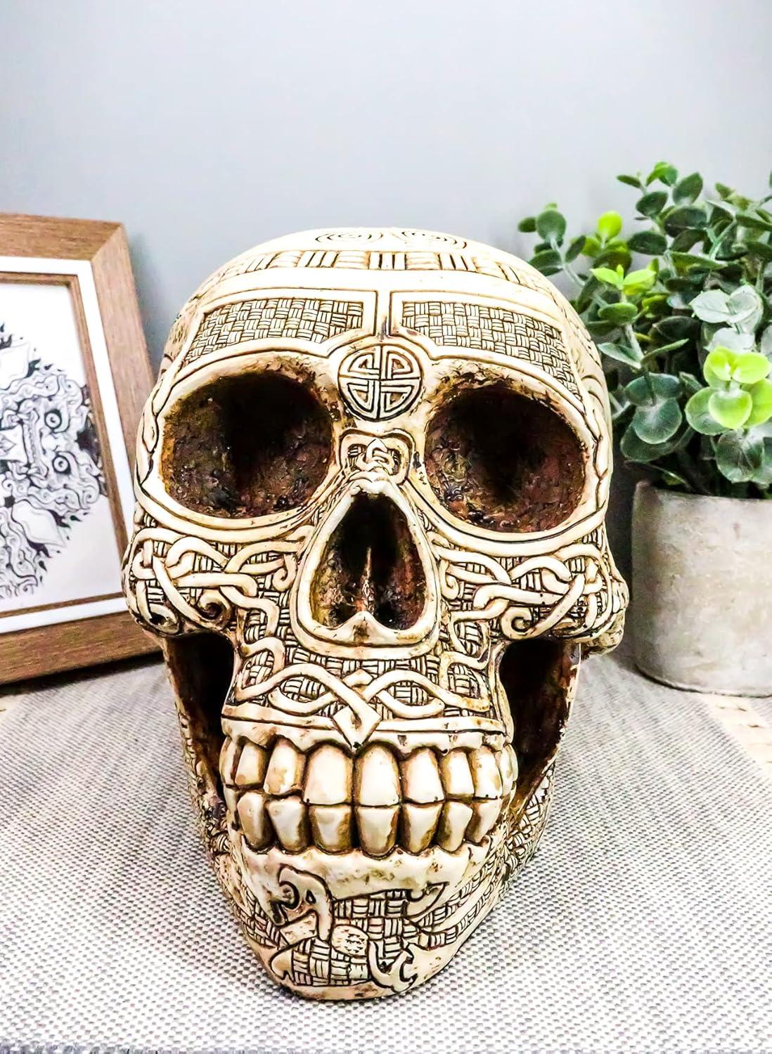 Ebros Norse Viking Skull Figurine 7 Inch Length Skeleton Head Decor