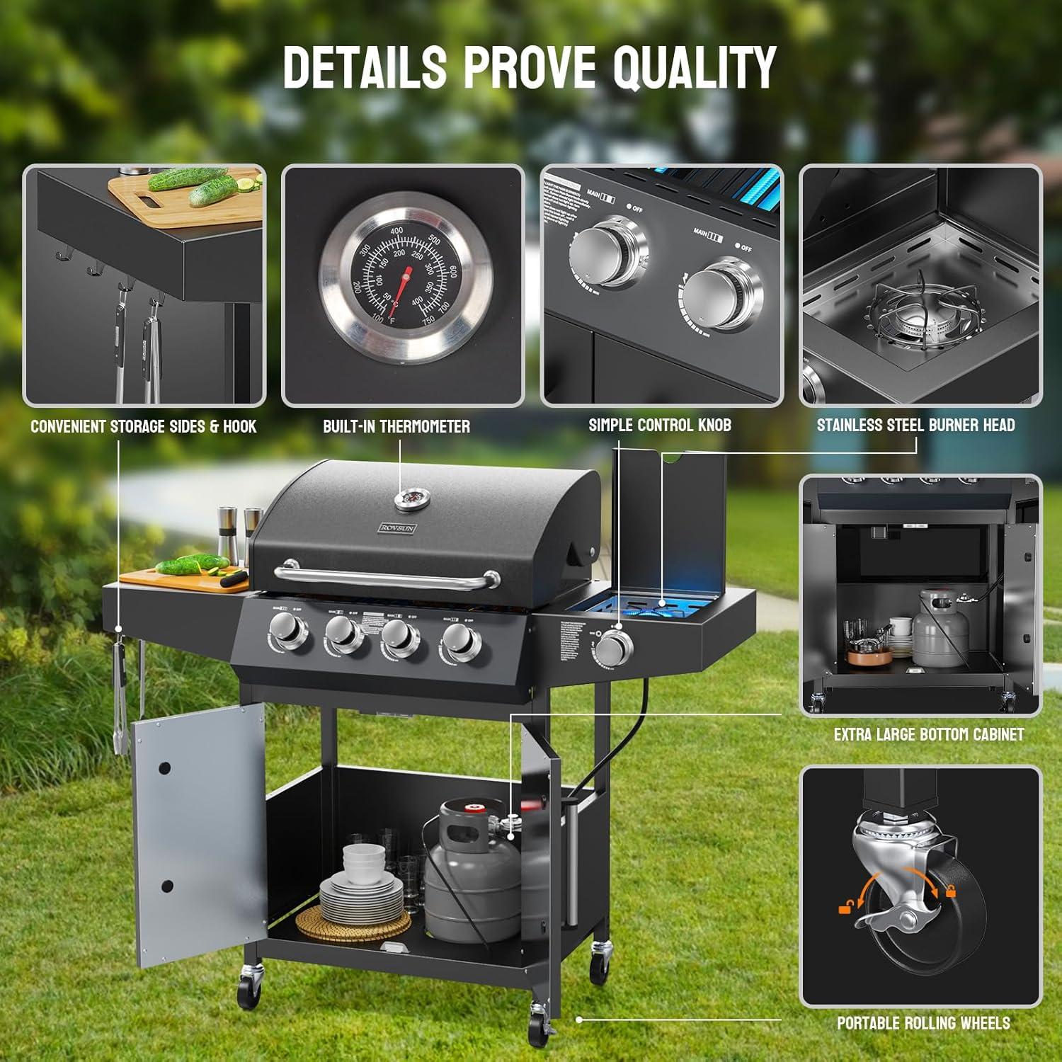 4 Burner Propane Gas Grill With Side Burner