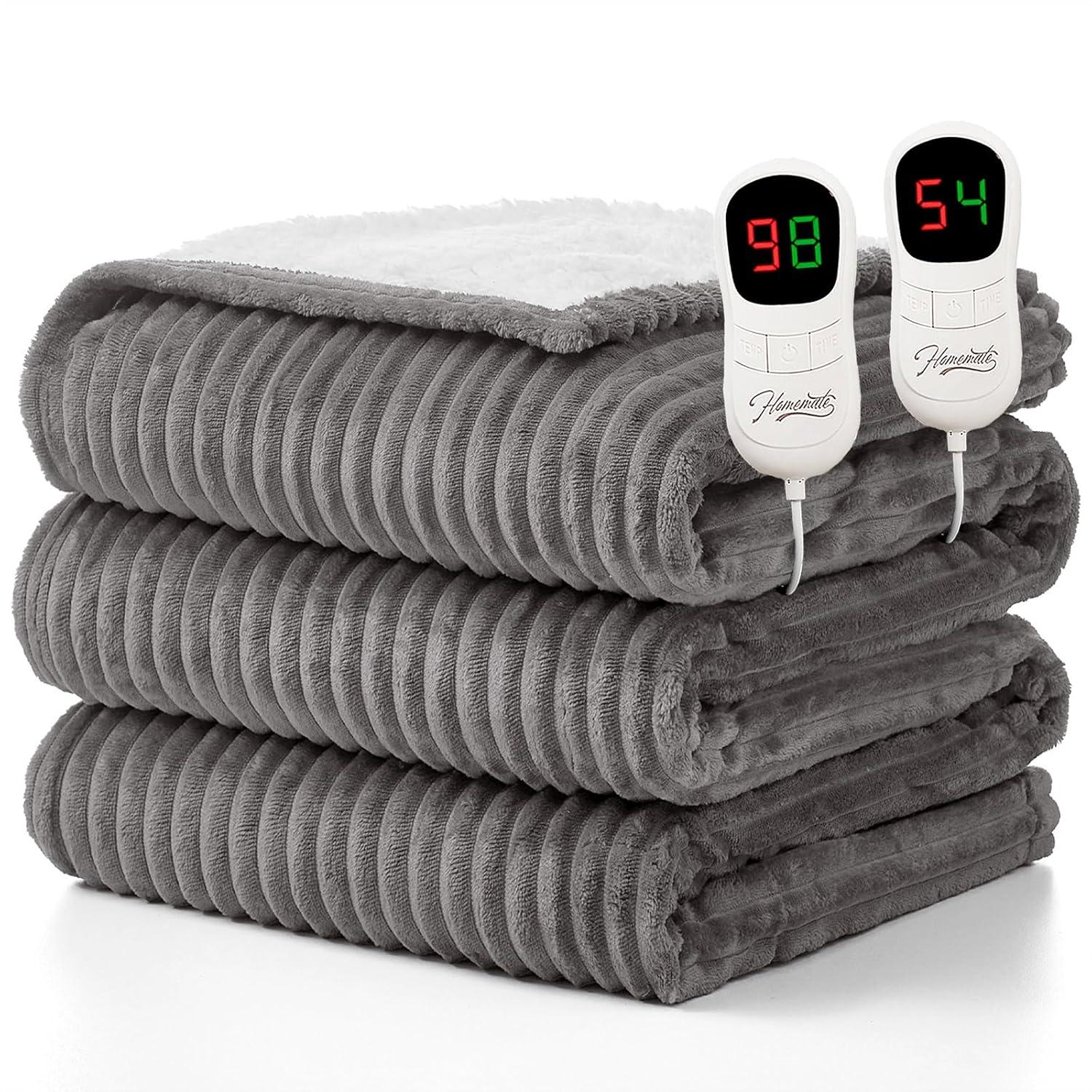 Homemate Electric Blanket Queen Size - 84"x90" Heated Blanket Queen Size 1/2/4/6/8 Hours Auto-Off 10 Heat Levels Over-Heat Protection Soft Flannel Sherpa Queen ETL Certification