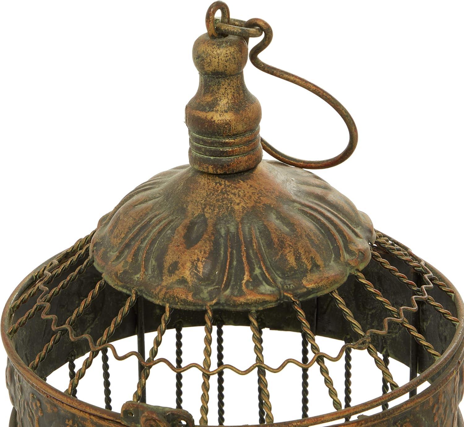 DecMode Hinged Top Bronze Metal Birdcage with Latch Lock Closure and Top Hook, Set of 2