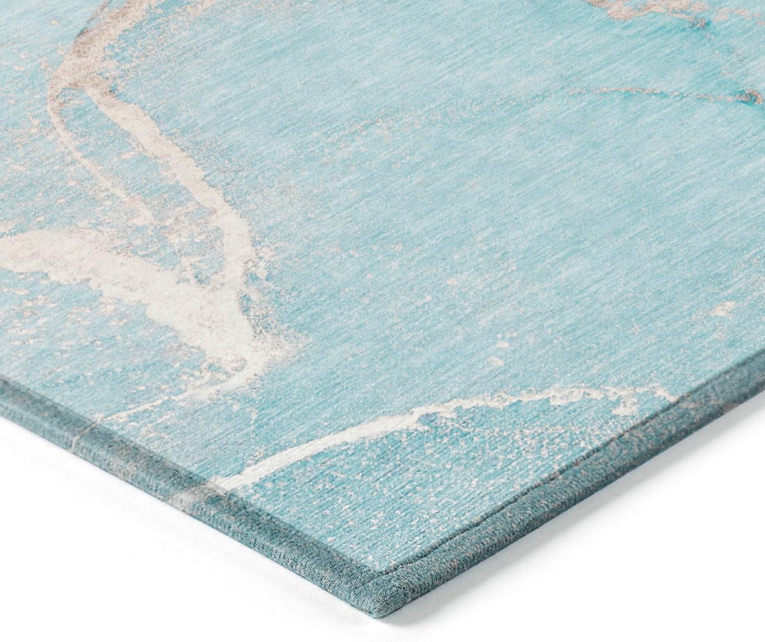 Teal and Beige Rectangular Washable Synthetic Area Rug