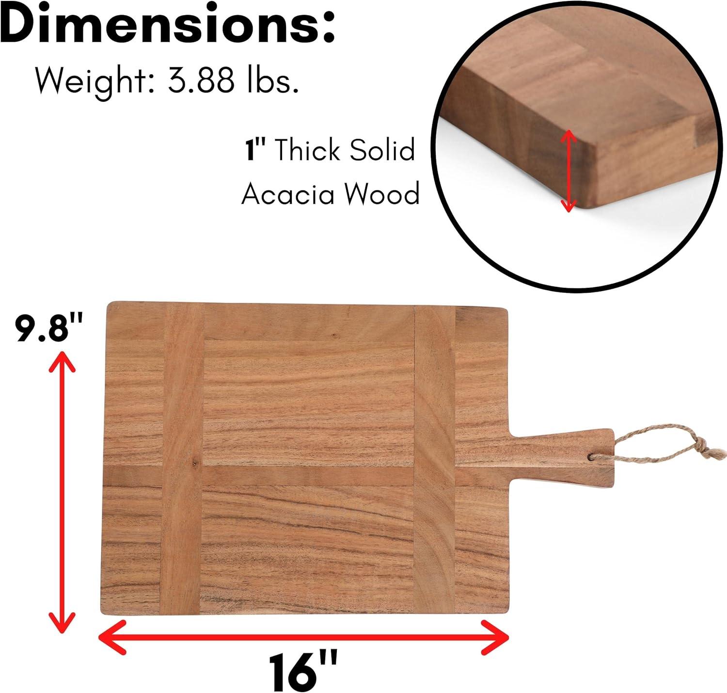 Acacia Wood 16" Modern Inlay Serving Board with Handle