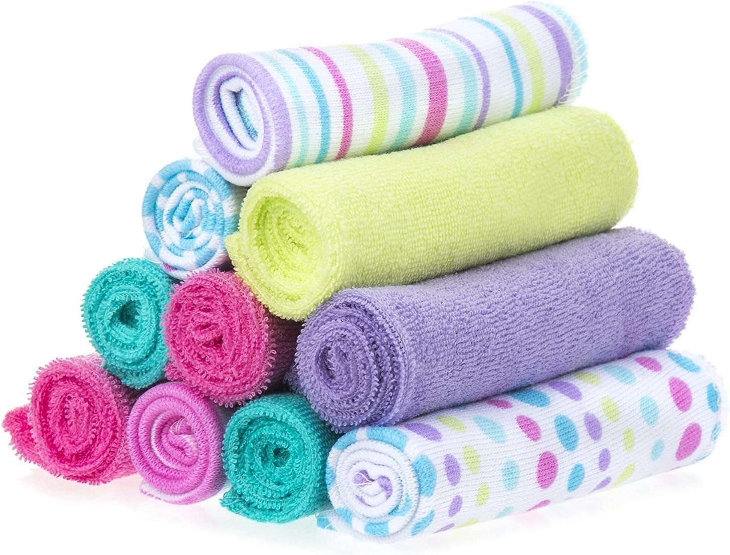 Spasilk Washcloth Wipes Set for Newborns and Infants, Terry Bathtime Essentials, Pack of 10, Pink Stripes