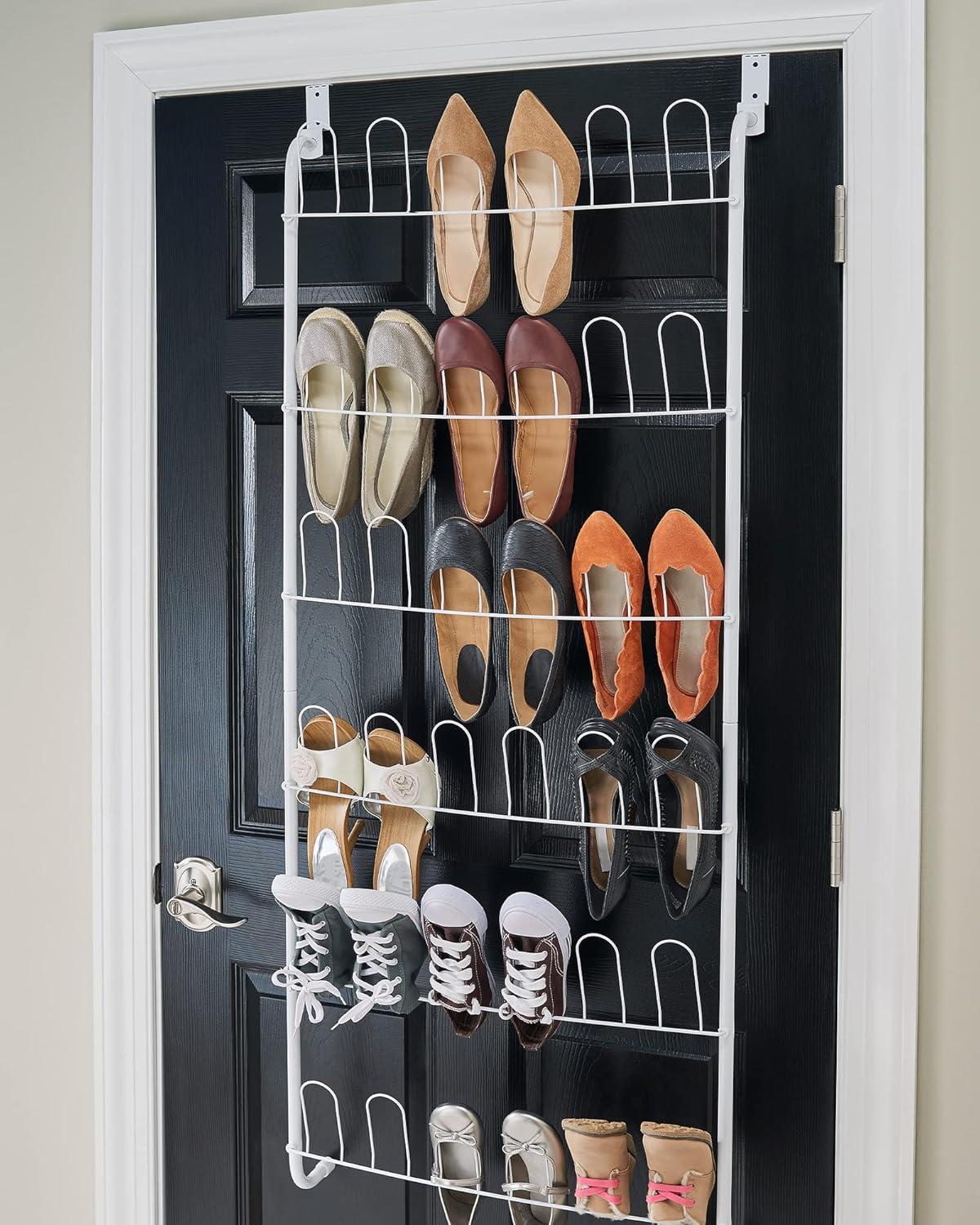 White Metal Over-the-Door 18-Pair Shoe Rack