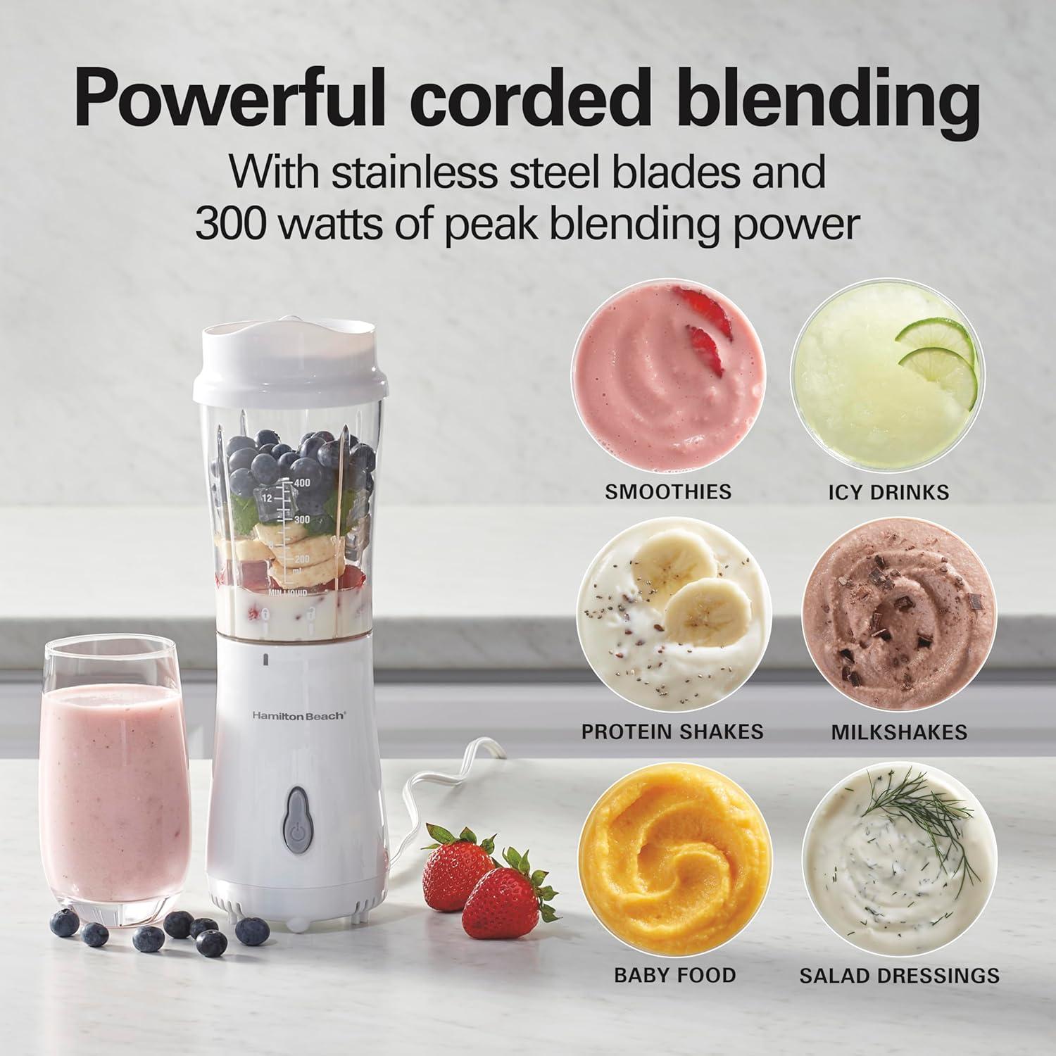Hamilton Beach Personal Blender with Travel Lid, 14 oz. jar, white, 51101G