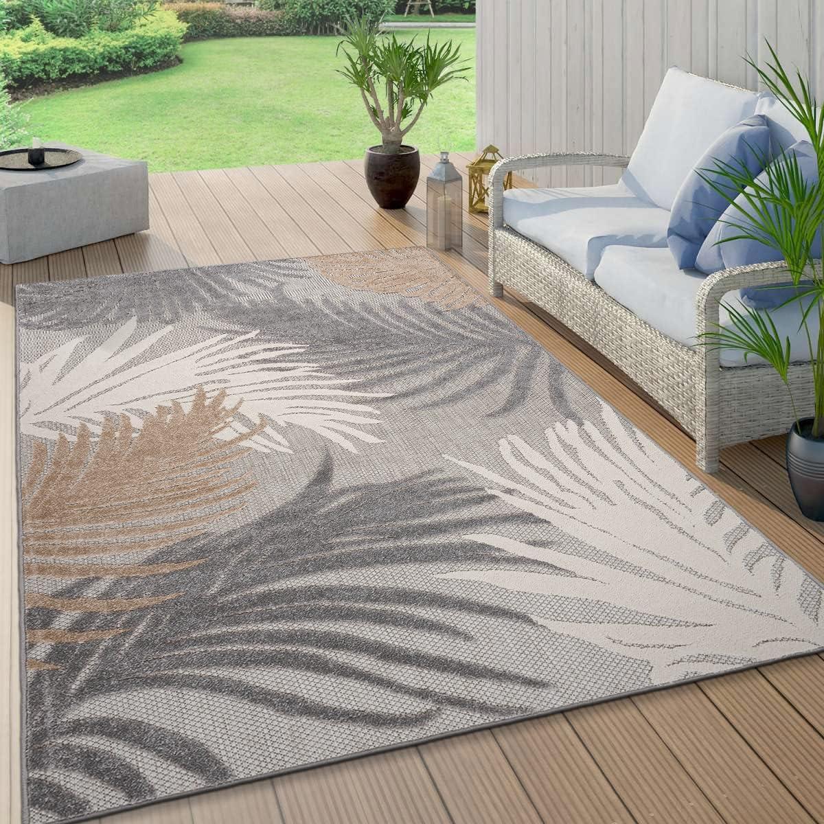 World Rug Gallery  Tropical Floral Indoor/Outdoor Area Rug Gray 3'3"x5' 3' x 5', 4' x 6' Outdoor, Indoor Living Room, Patio, Dining Room Khaki, Ivory,