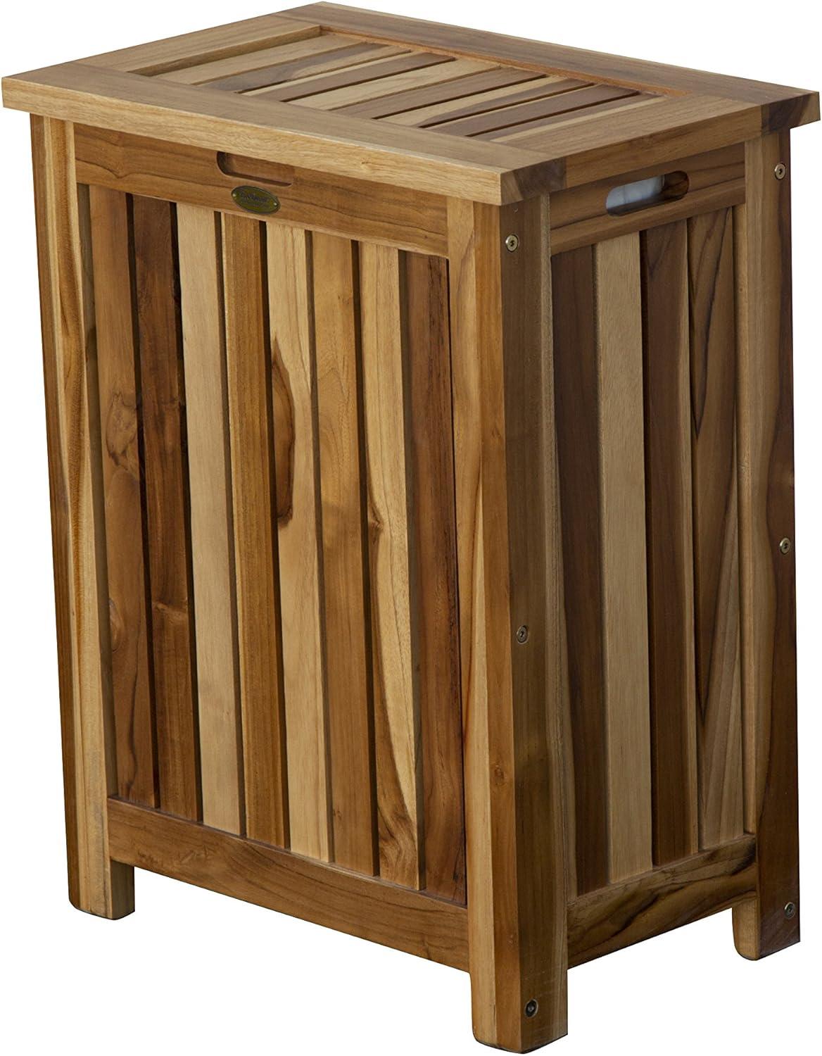 Eleganto Teak Wood Brown Upright Laundry Hamper with Bag