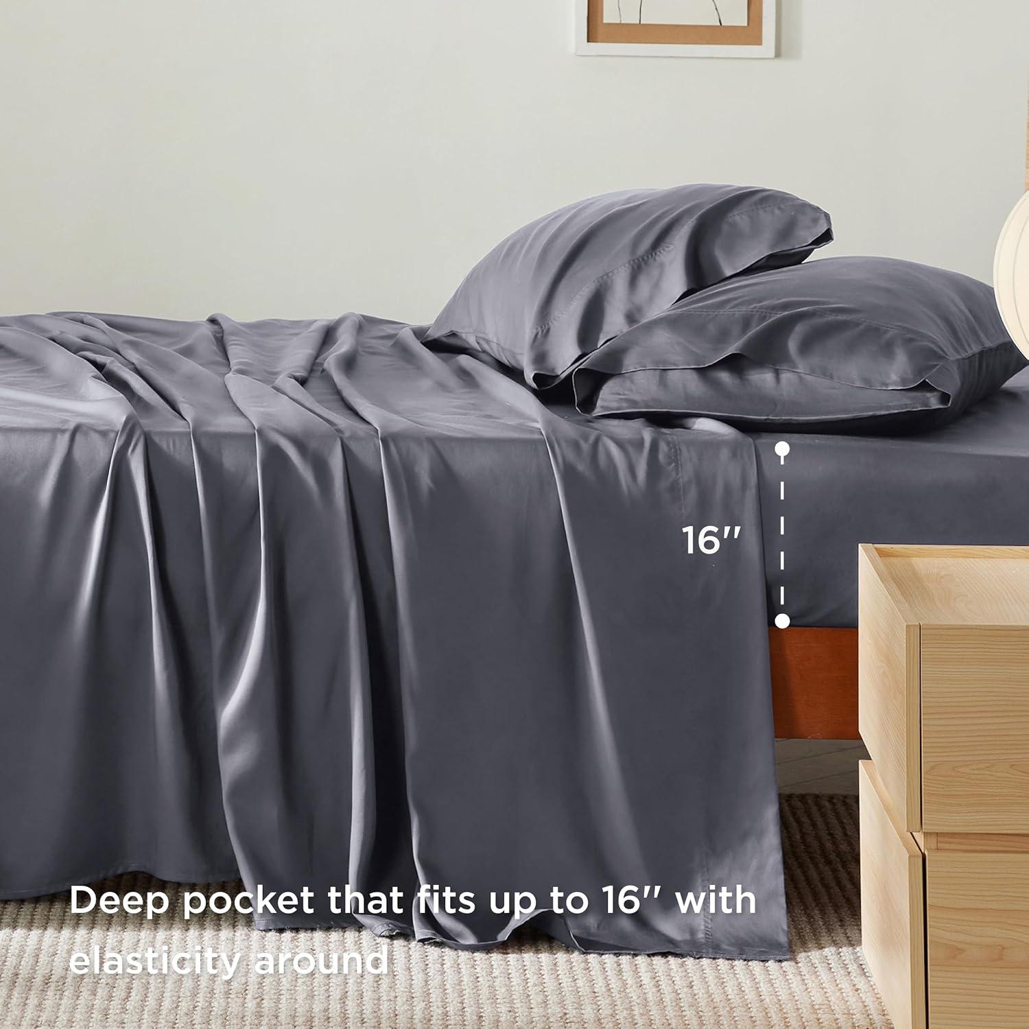 XEJEANG Soft and Breathable Cooling Bamboo Rayon Sheet Set with Deep Pocket up to 16 Inches - Hotel Quality Silky Bedding.