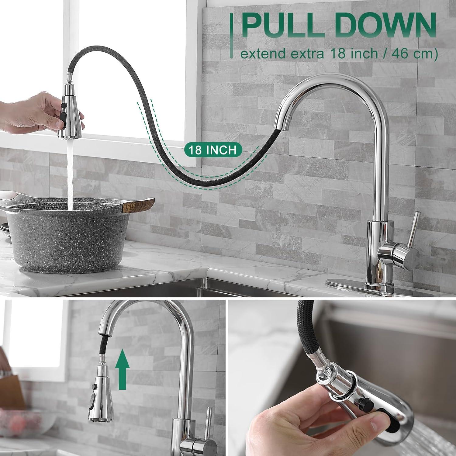 GAGALIFE Single Handle Pull Down Sprayer Kitchen Faucet High Arc Stainless Steel Faucet with 3-Function Sprayer JJL-CL-PT-SDP-C