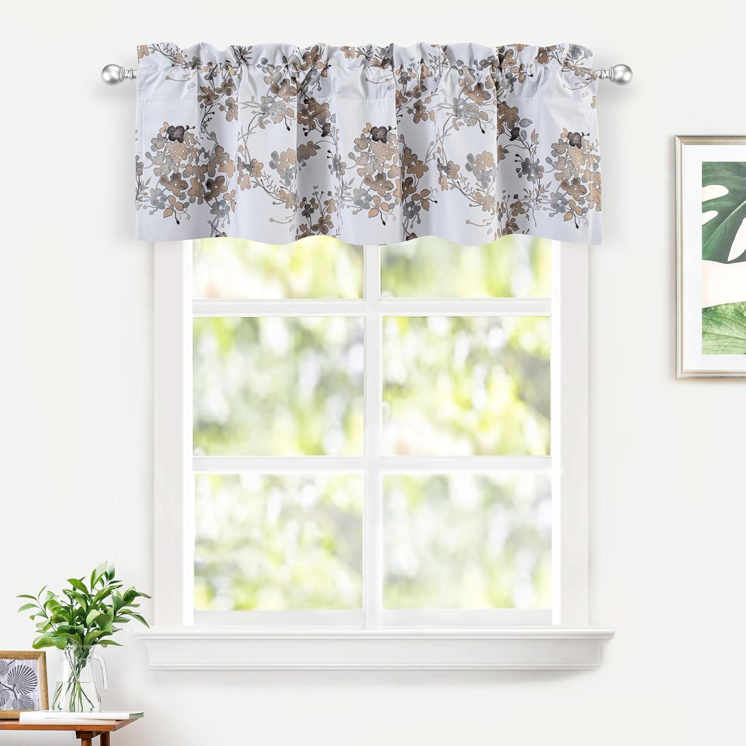 Beige Floral Thermal Insulated Rod Pocket Valance 52 x 14 Inch