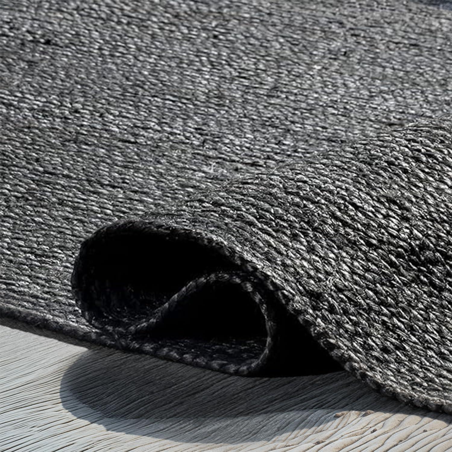 nuLOOM Rigo Hand Woven Jute Black 4' Farmhouse Round Rug