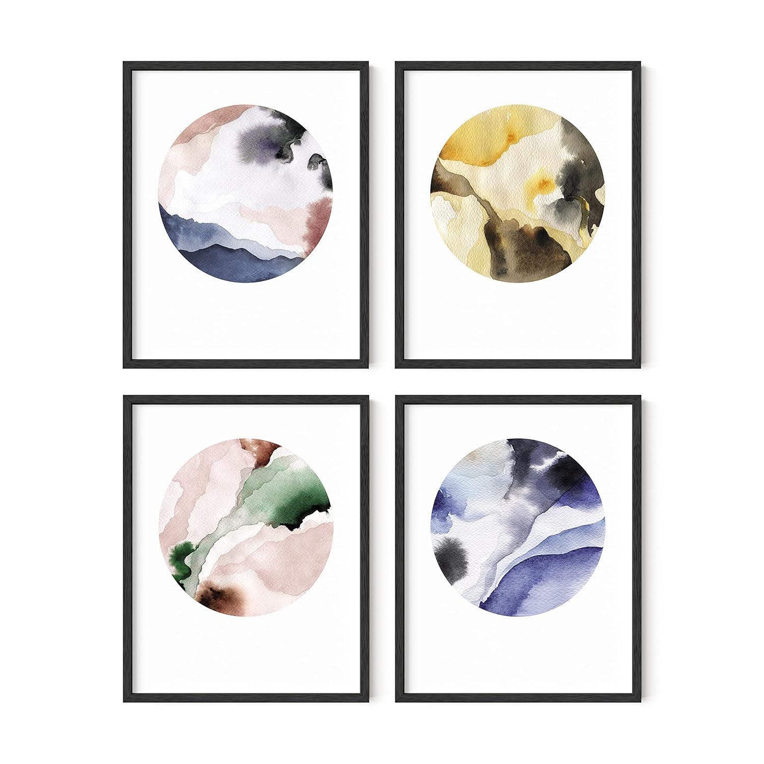 HAUS AND HUES Watercolor Prints Wall Art Pastel - Set of 4 Minimalist Wall Art Prints and Posters, Modern Wall Art for Bedroom, Minimalistic Art Prints, Color Swirls Circles Wall Art (11x14 UNFRAMED)