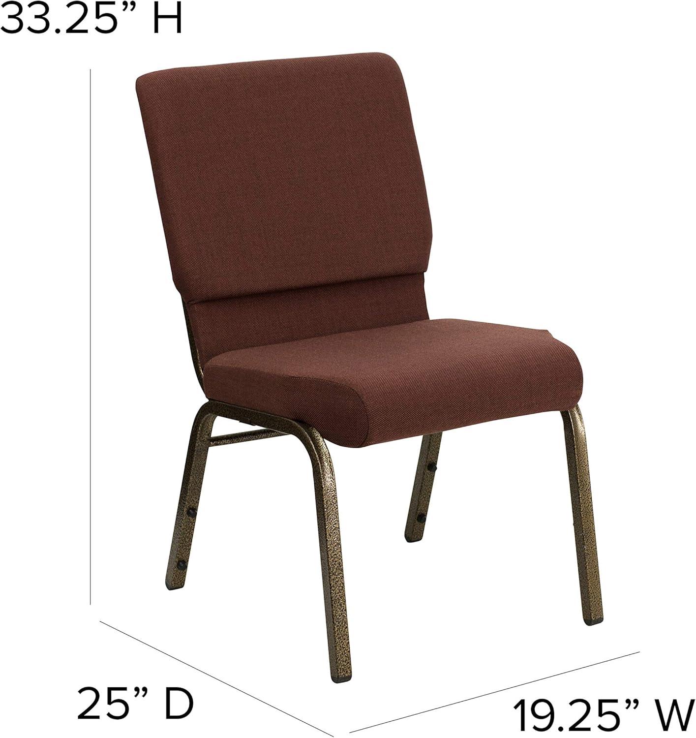 Flash Furniture HERCULES Series 18.5''W Stacking Church Chair in Brown Fabric - Gold Vein Frame