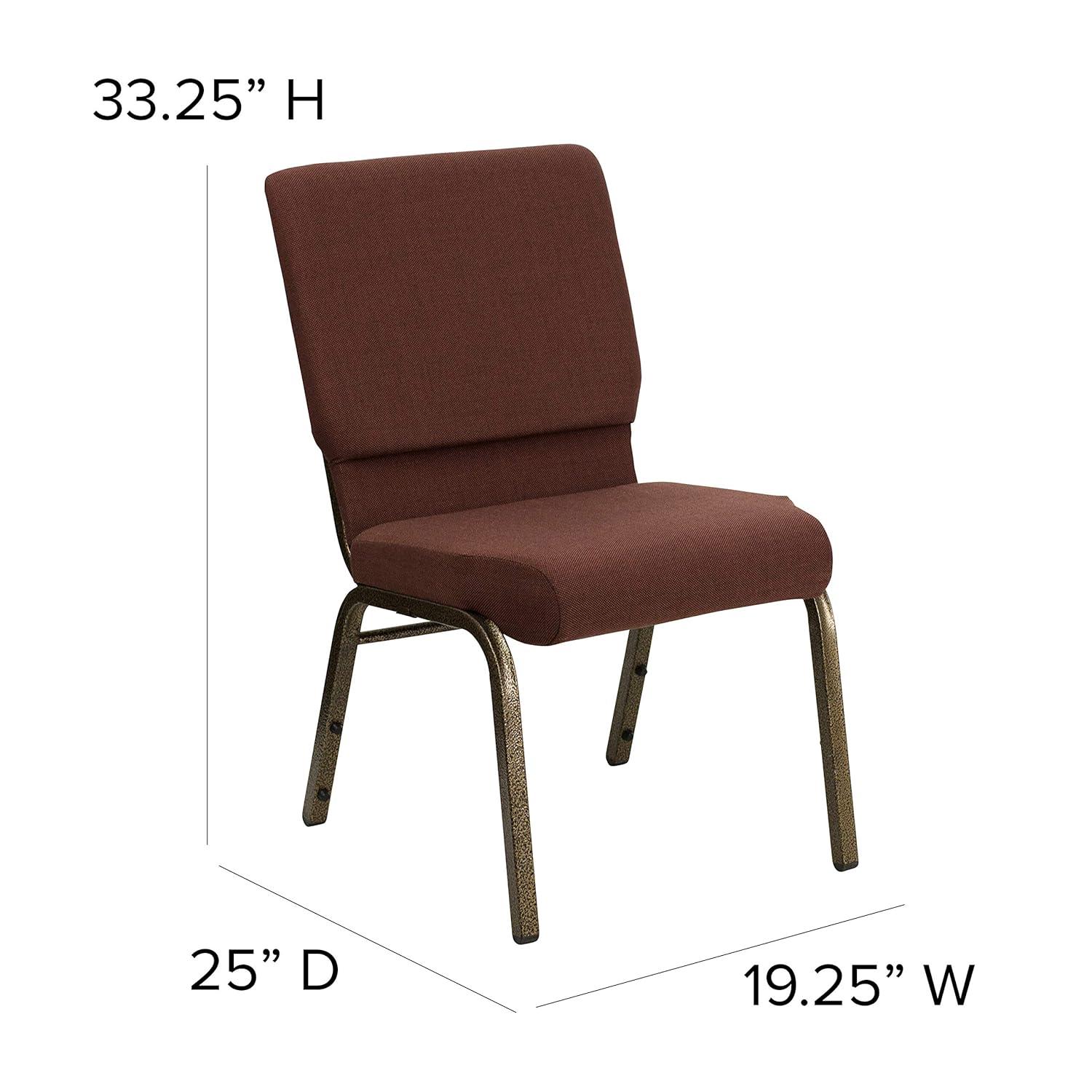 Flash Furniture HERCULES Series 18.5''W Stacking Church Chair in Brown Fabric - Gold Vein Frame
