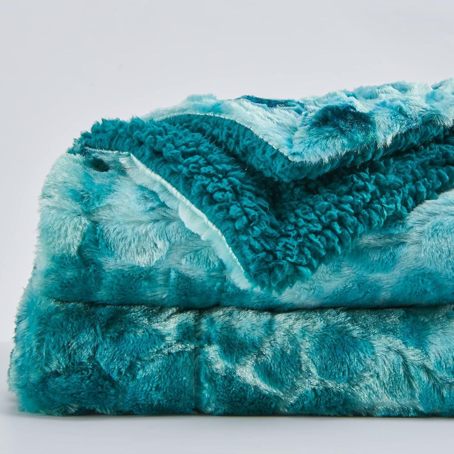 PAVILIA Tie-Dye Faux Fur Throw Blanket, Furry Fuzzy Fluffy Shaggy Plush Warm Reversible Thick for Bed Couch Sofa