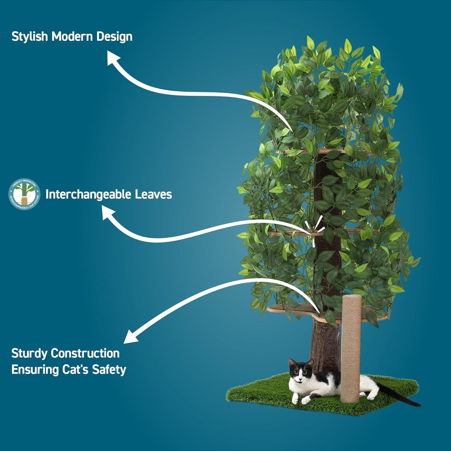 On2Pets Cat Tree with Leaves, Cat House & Cat Activity Tree, Multi-Level Cat Condo for Indoor Cats, Square Base with Scratching Post