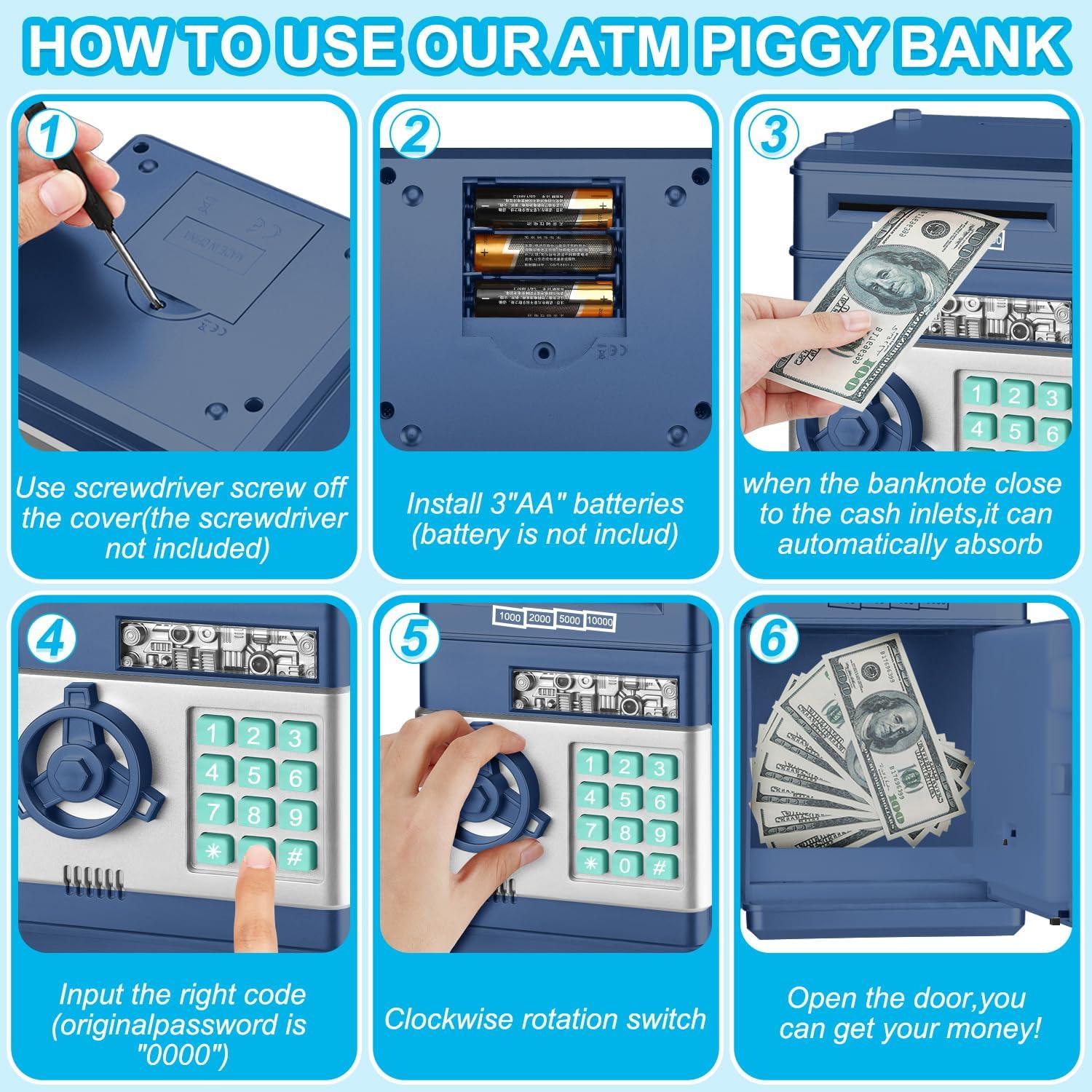 Lvelia Piggy Bank Cash Coin Can ATM Bank Electronic Coin Money Bank for Kids, Money Savings Box Large ATM Coin Bank Toys Gifts for 3-12 Year Old Boys Girls