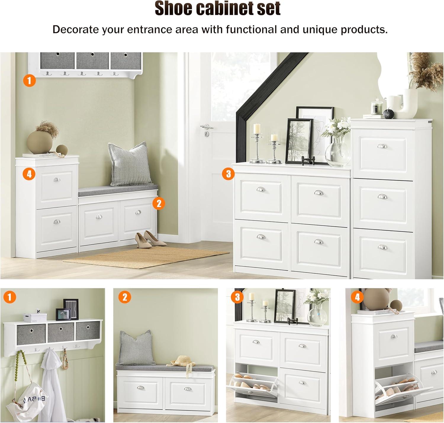 Haotian White Shoe Cabinet with 4 Flip Drawers, Large Freestanding Shoe Rack, Modern Shoe Organizer for Entryway, Hallway, Entance FSR79-W