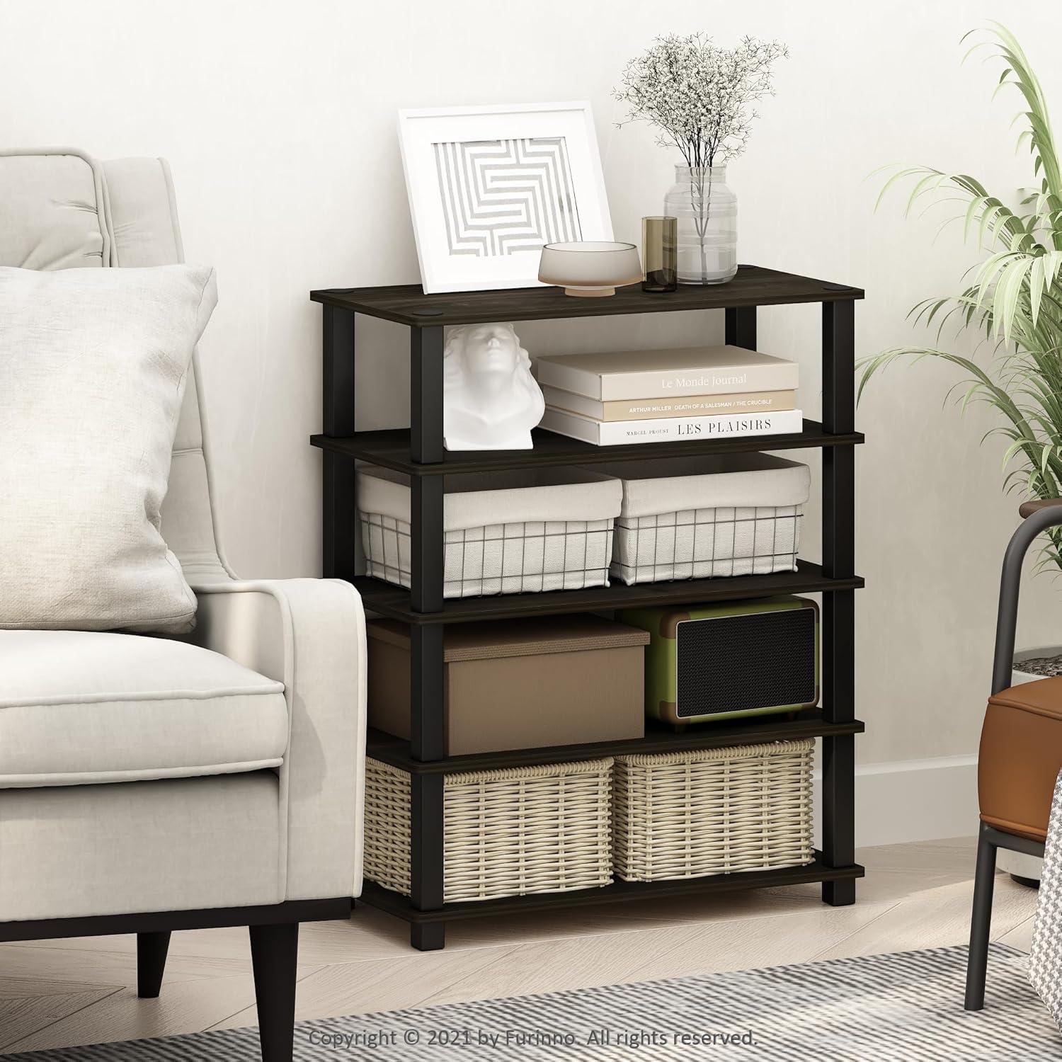 Furinno Turn-S-Tube 3-Tier Multipurpose Stackable Standing Shelves, Espresso/Black, Set of 2