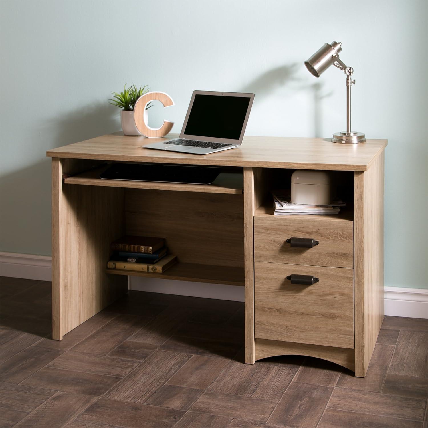 Gascony Computer Desk with Keyboard Tray Rustic Oak - South Shore: Modern Hutch Design, CPU Storage, Laminate Surface