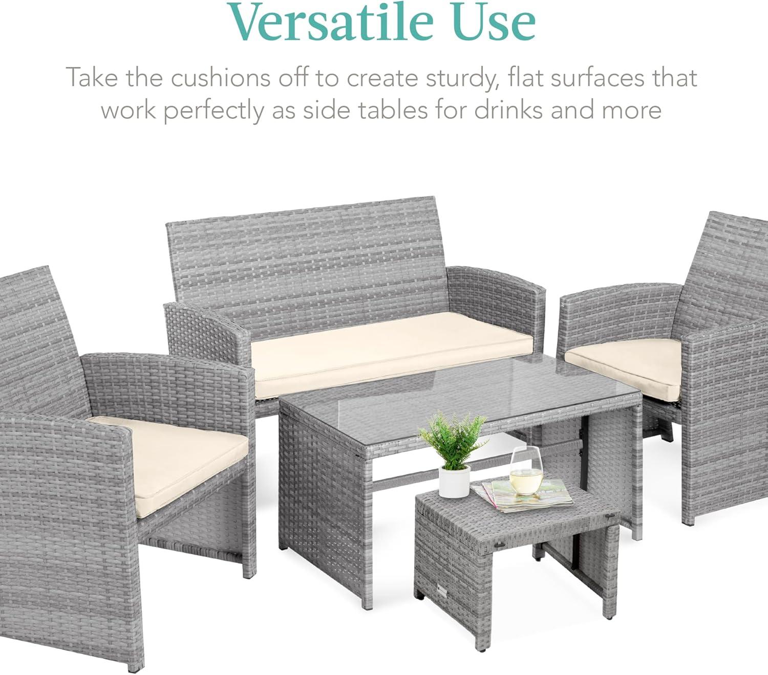 Best Choice Products Set of 2 Multipurpose Patio Wicker Ottomans w/ Removable Cushions - Gray/Cream