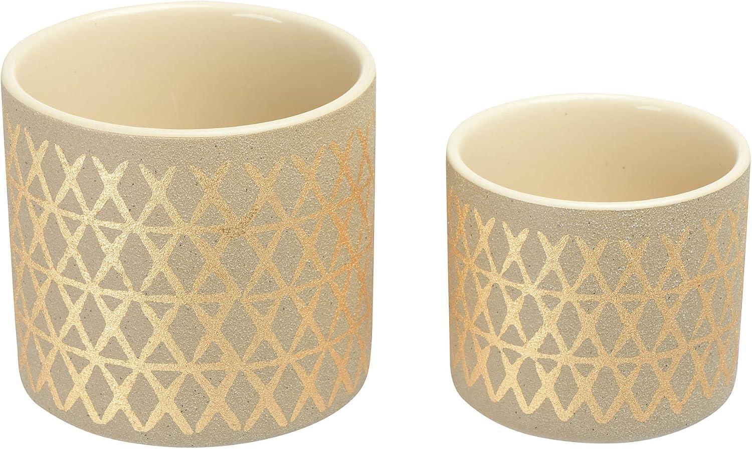 Creative Co-Op Stoneware Pots with Gold Pattern, Set of 2