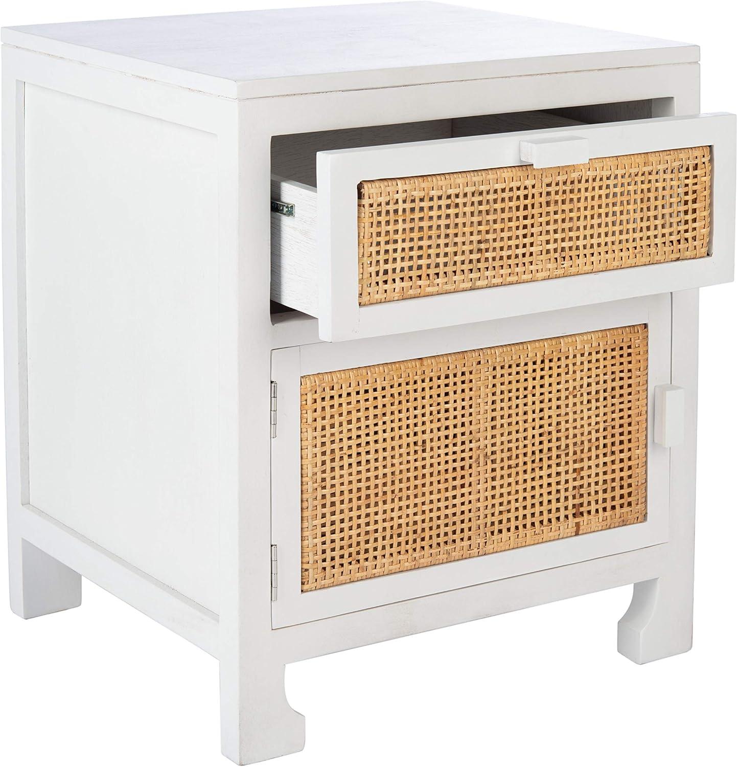 Dave 1 Drawer 1 Door Nightstand - White/Natural - Safavieh.