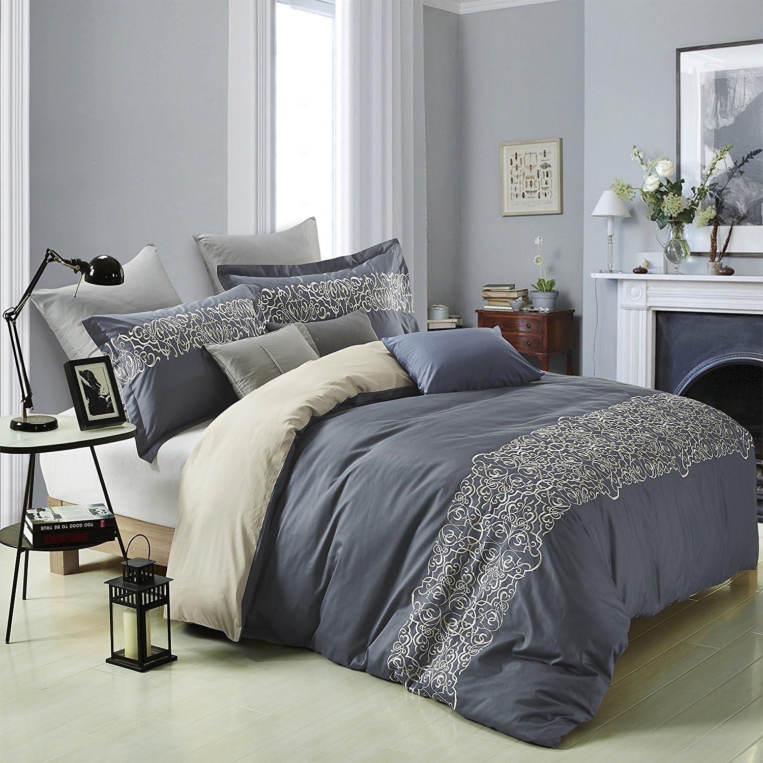 Superior Harrison Cotton Greek Key Embroidered 3 Piece Duvet Cover Set by Superior