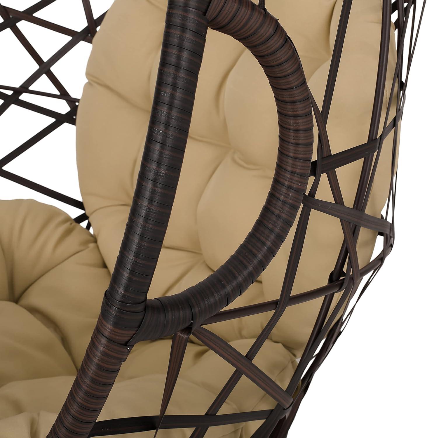 Cayuse Wicker Tear Drop Hanging Chair - Brown/Tan - Christopher Knight Home: Outdoor Patio Swing with Cushion